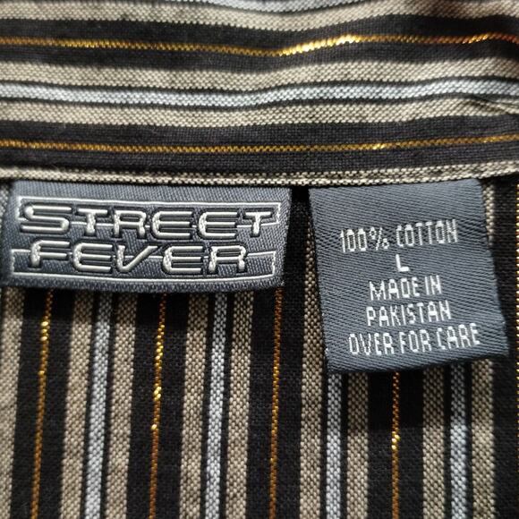 Street Fever Women's Size Large Brown Gold Metallic Striped Roll Tab Sleeve Top - Picture 6 of 6